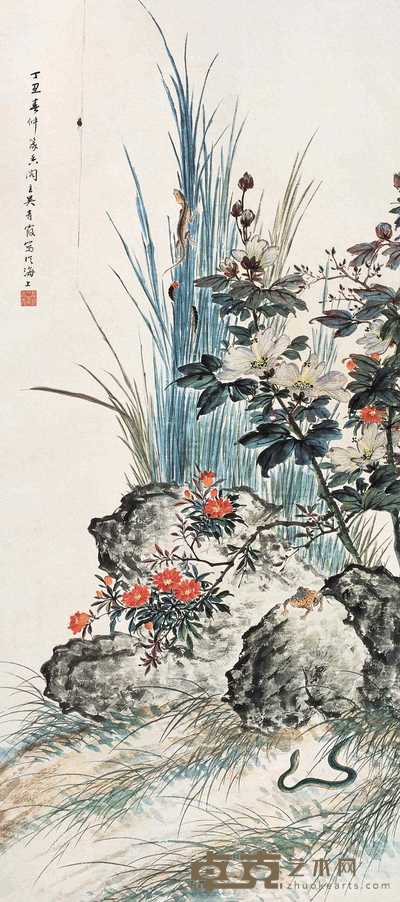 吴青霞 1997年作 五福图 立轴 149×65.5cm